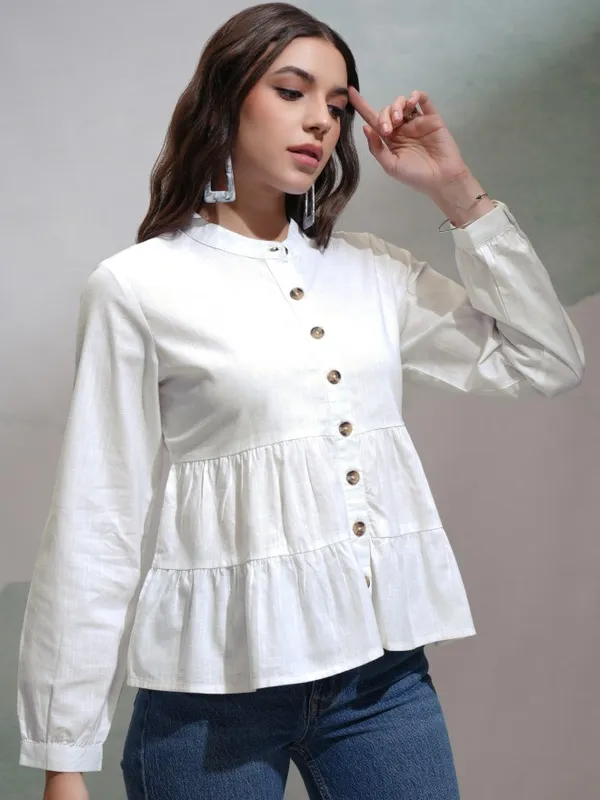 Tokyo Talkies Women White Solid Fitted Top