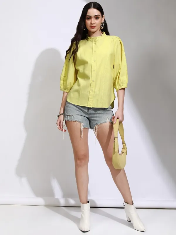 Solid Shirt Style Top