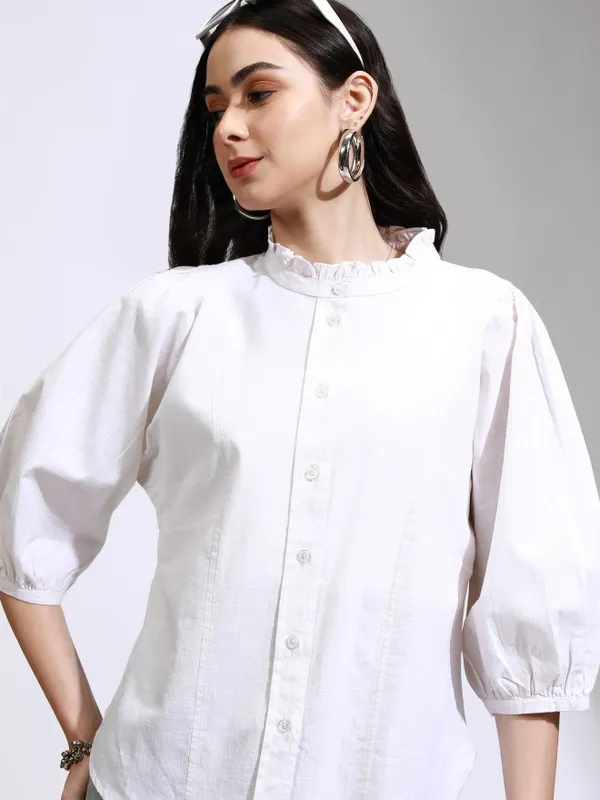 Solid Shirt Style Top