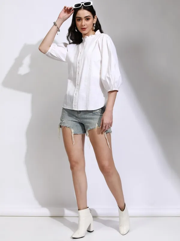 Solid Shirt Style Top