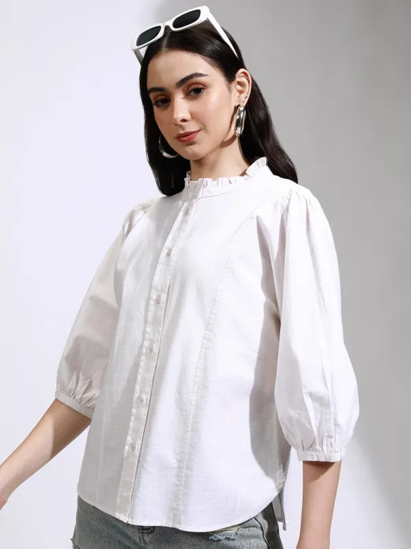 Solid Shirt Style Top