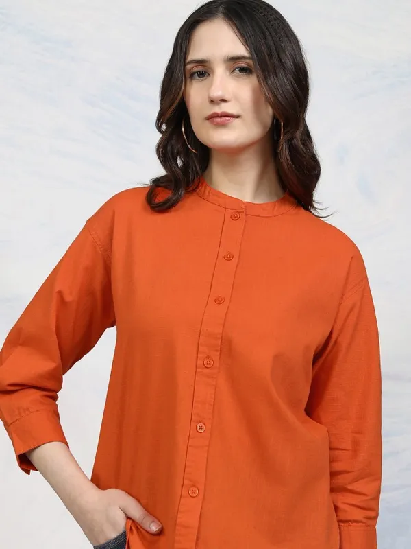 Solid Shirt Style Top