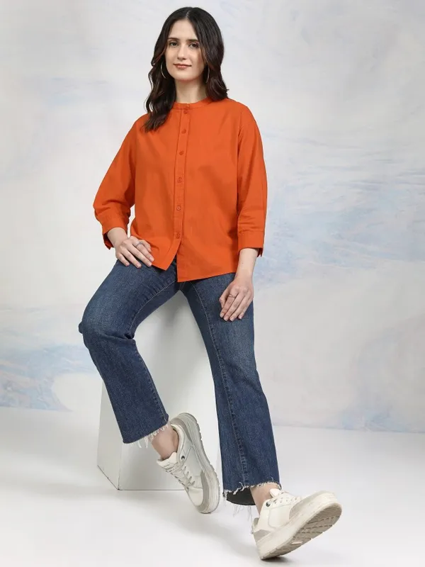 Solid Shirt Style Top