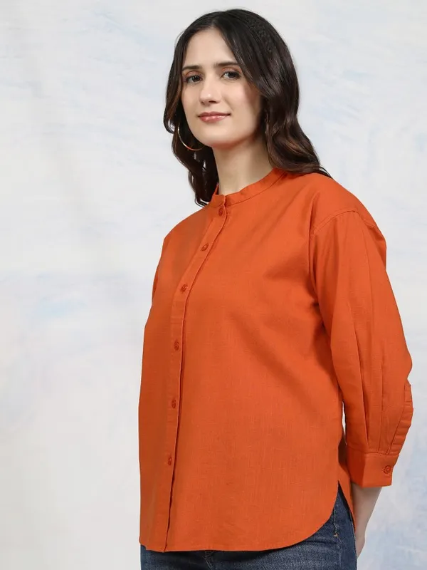 Solid Shirt Style Top