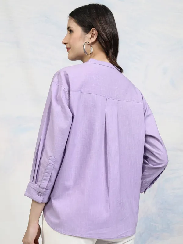 Tokyo Talkies Women Purple Solid Shirt Style Top