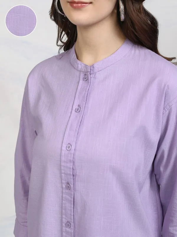 Tokyo Talkies Women Purple Solid Shirt Style Top