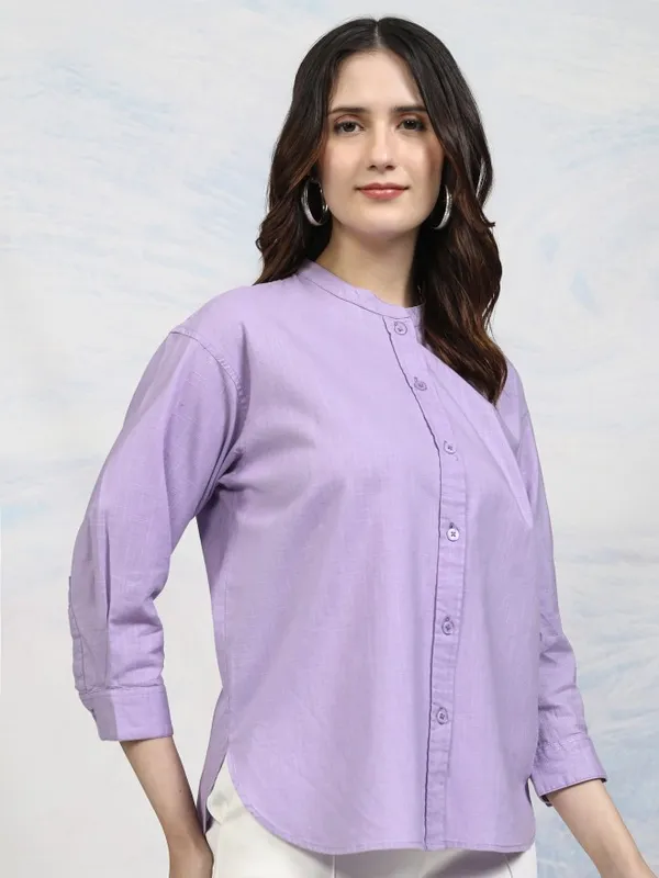 Tokyo Talkies Women Purple Solid Shirt Style Top