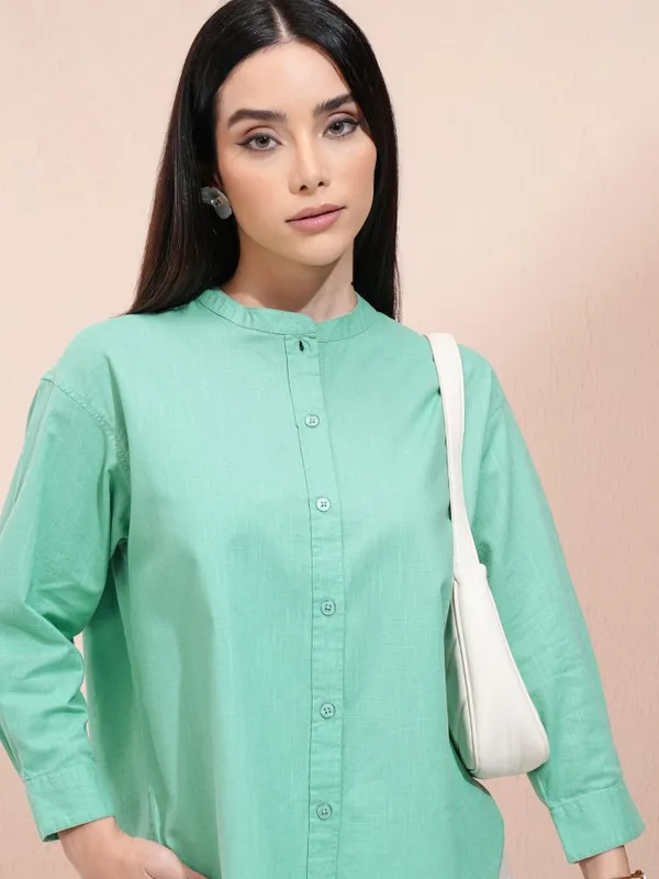 Solid Shirt Style Top