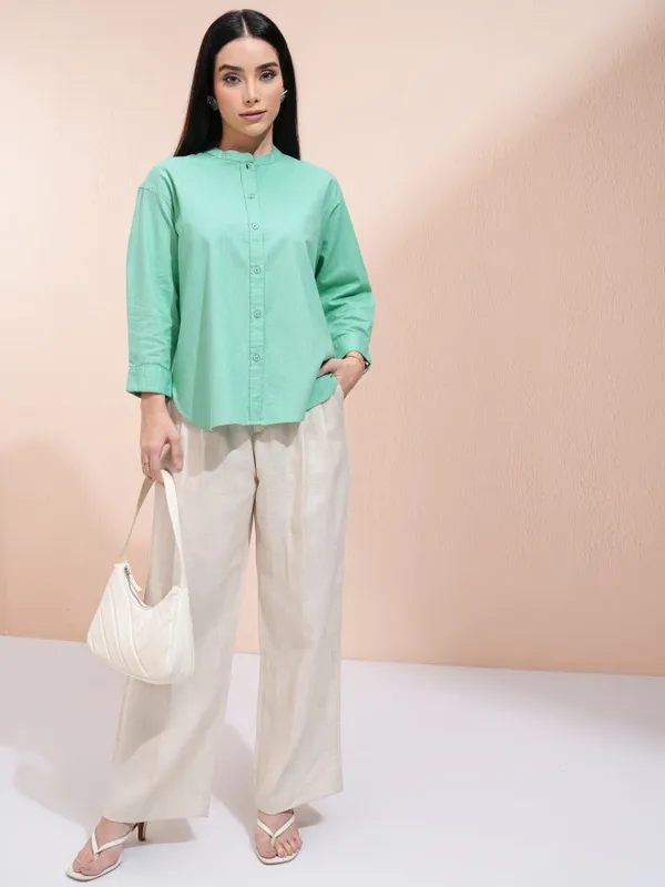 Solid Shirt Style Top