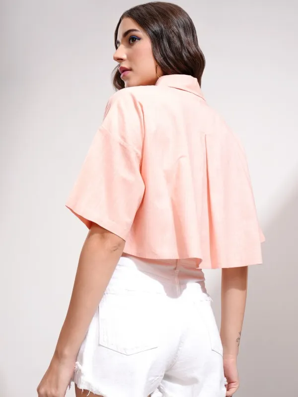 Tokyo Talkies Women Peach Solid Boxy Fit Casual Shirt