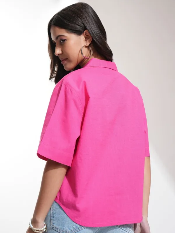 Tokyo Talkies Women Pink Solid Regular Fit Casual Shirt