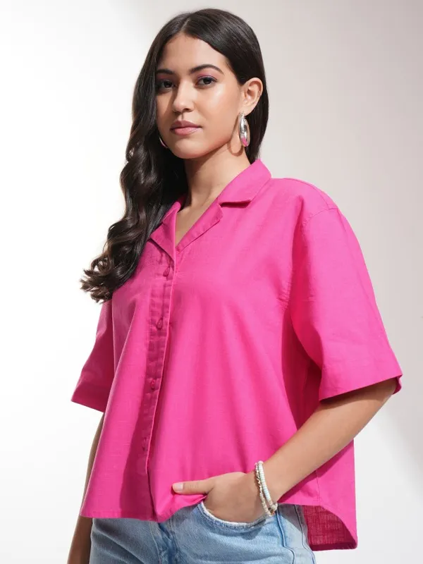 Tokyo Talkies Women Pink Solid Regular Fit Casual Shirt