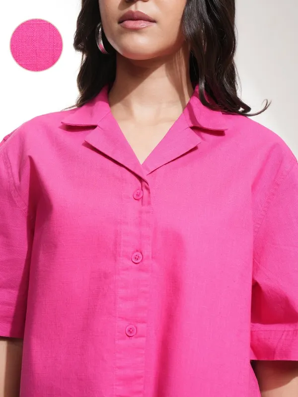 Tokyo Talkies Women Pink Solid Regular Fit Casual Shirt