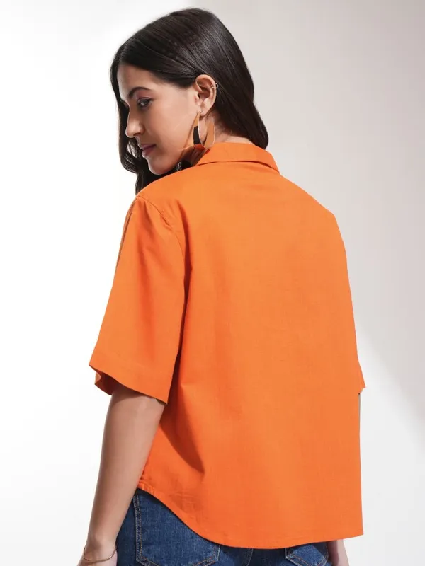 Tokyo Talkies Women Rust Solid Regular Fit Casual Shirt