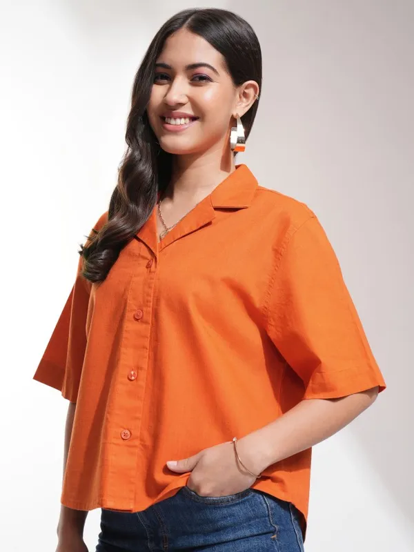 Tokyo Talkies Women Rust Solid Regular Fit Casual Shirt