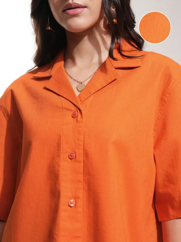 Tokyo Talkies Women Rust Solid Regular Fit Casual Shirt
