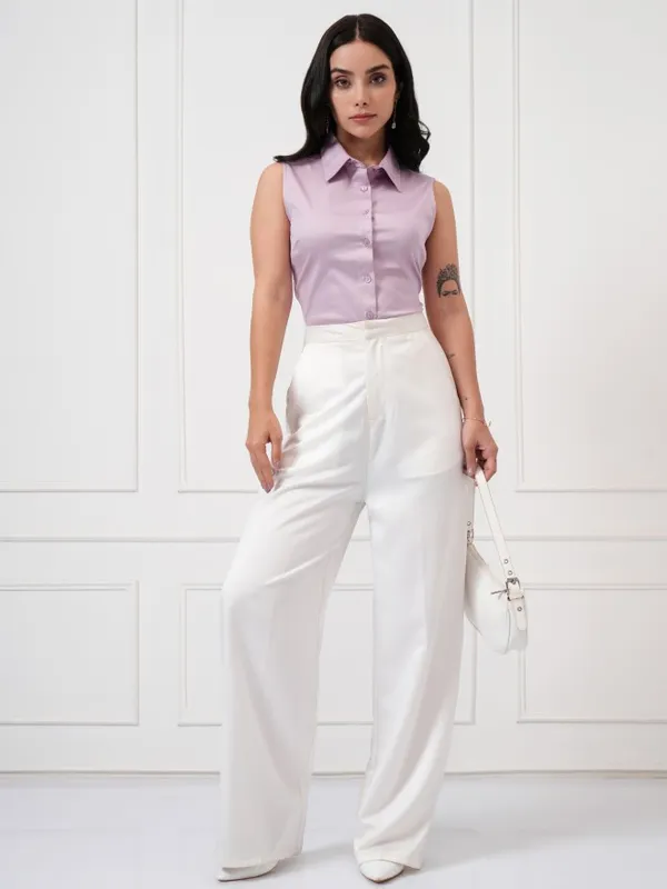 Tokyo Talkies Women Purple Solid Sleeveless Casual Shirt