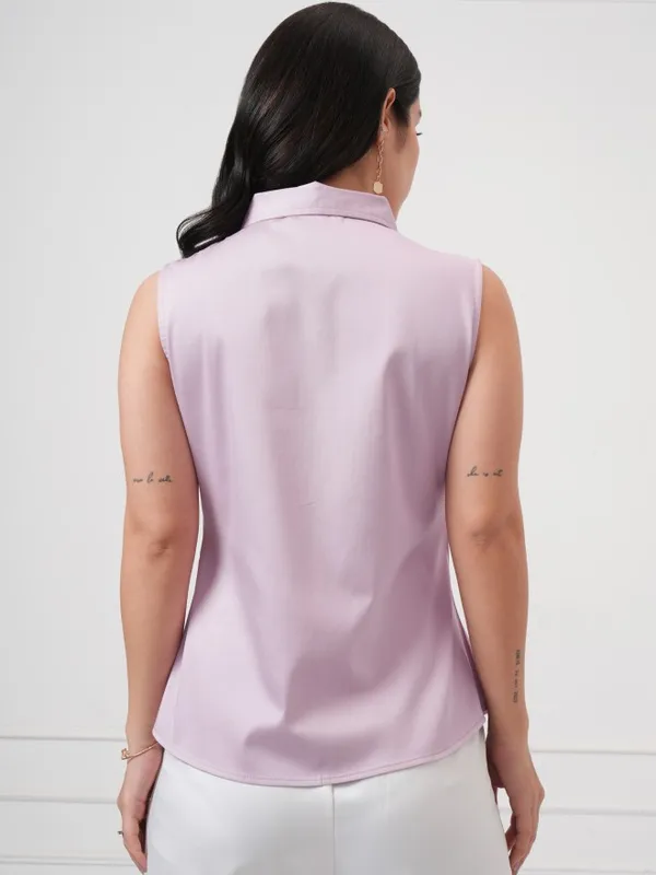 Tokyo Talkies Women Purple Solid Sleeveless Casual Shirt