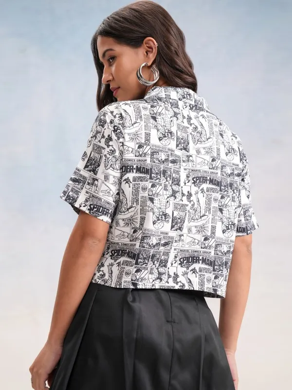 Marvel By Tokyo Talkies Women White Spider-Man Printed Casual Shirt