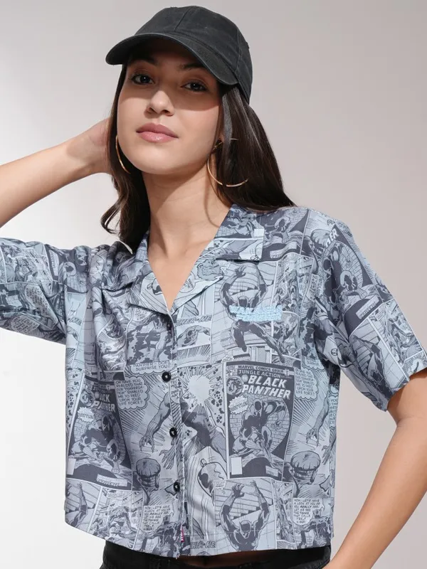 Black Panther Women Printed Boxy Fit Casual Shirt