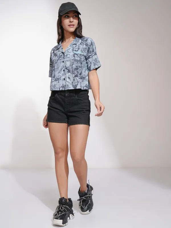 Black Panther Women Printed Boxy Fit Casual Shirt