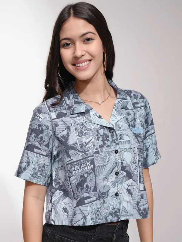 Black Panther Women Printed Boxy Fit Casual Shirt