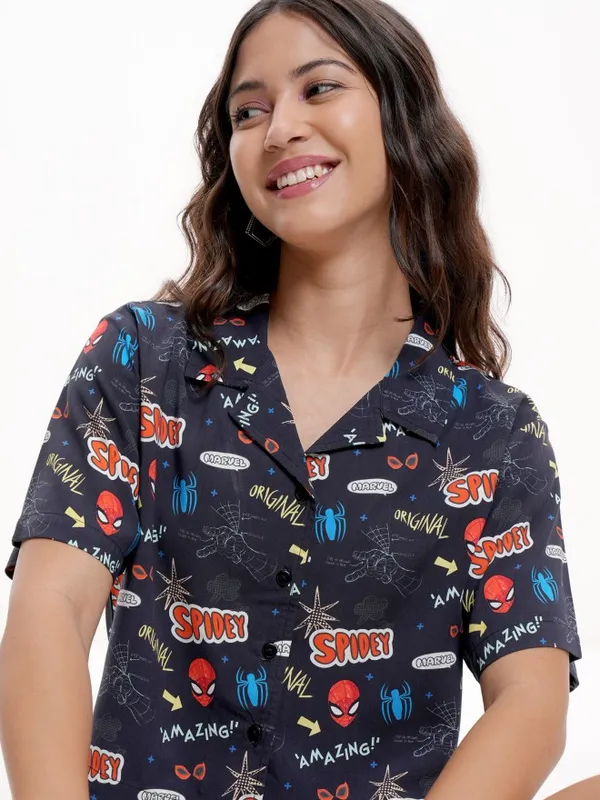 Spider-Man Women Printed Boxy Fit Casual Shirt