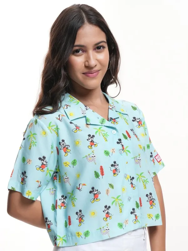 Disney By Tokyo Talkies Women Green Mickey Mouse Printed Casual Shirt