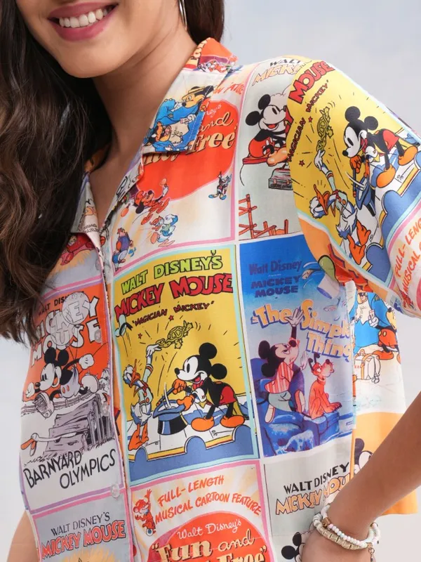 Mickey And Friends Women Printed Boxy Fit Casual Shirt