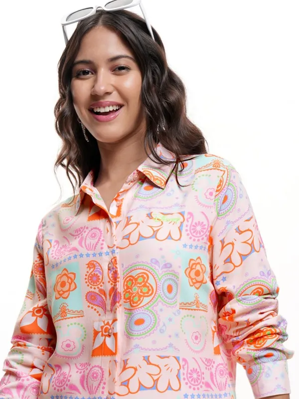 Disney By Tokyo Talkies Women Peach Mickey Mouse Printed Casual Shirt
