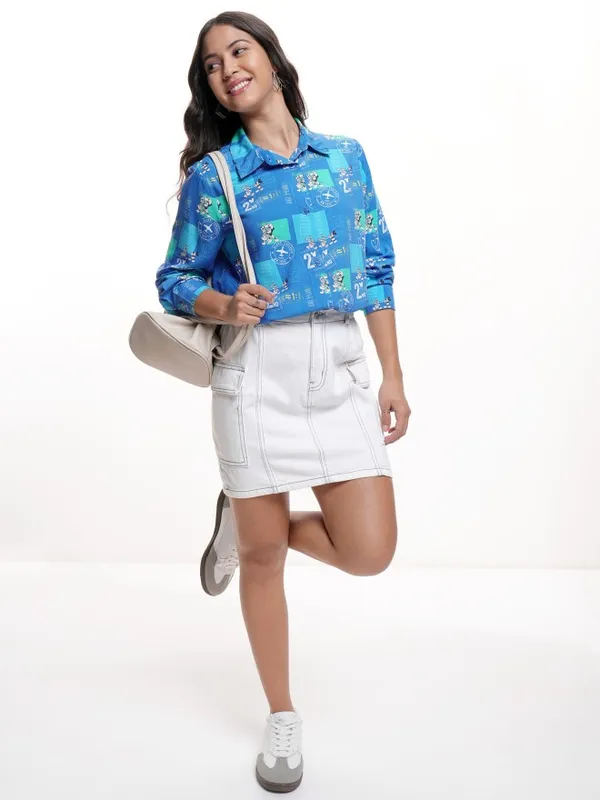 Disney By Tokyo Talkies Women Blue Mickey Mouse Printed Casual Shirt