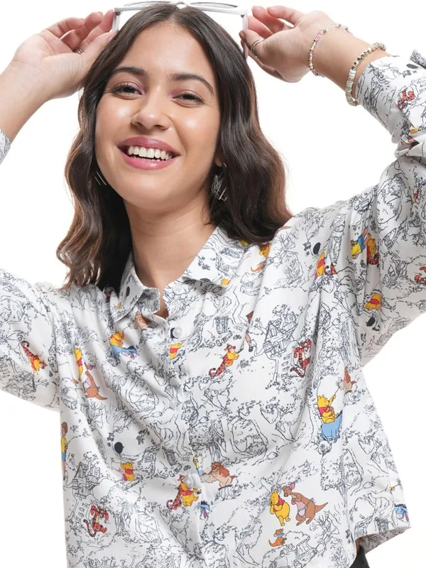 Disney By Tokyo Talkies Women White Winnie The Pooh Printed Casual Shirt