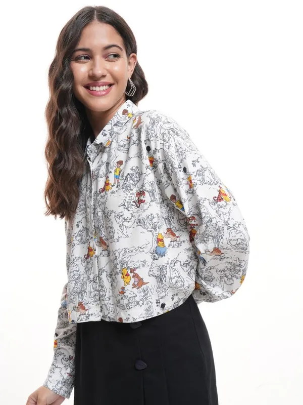 Disney By Tokyo Talkies Women White Winnie The Pooh Printed Casual Shirt