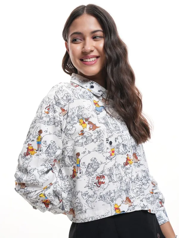 Disney By Tokyo Talkies Women White Winnie The Pooh Printed Casual Shirt