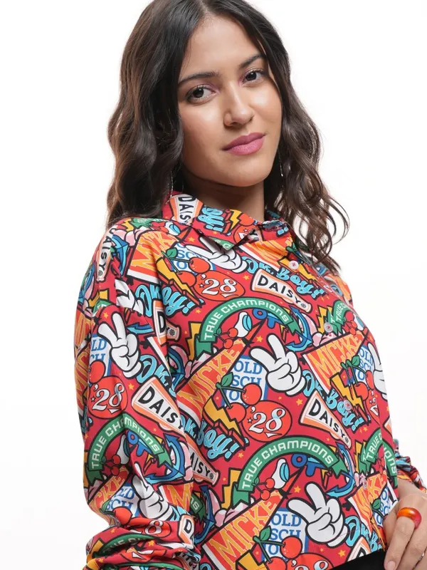 Disney By Tokyo Talkies Women Maroon Mickey And Friends Printed Casual Shirt