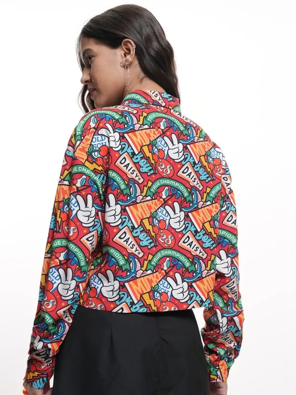 Disney By Tokyo Talkies Women Maroon Mickey And Friends Printed Casual Shirt