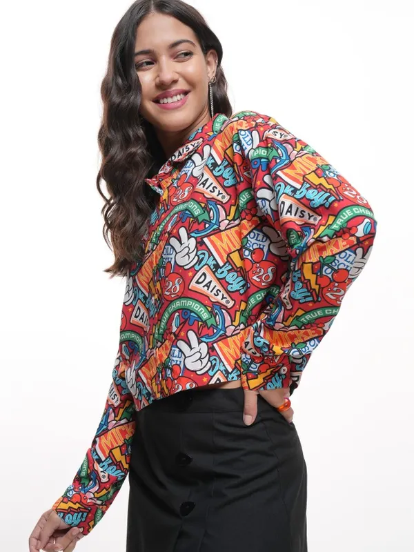 Disney By Tokyo Talkies Women Maroon Mickey And Friends Printed Casual Shirt