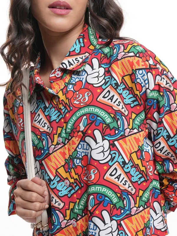 Disney By Tokyo Talkies Women Maroon Mickey And Friends Printed Casual Shirt