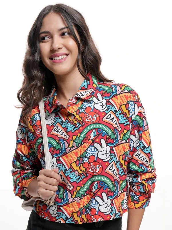 Disney By Tokyo Talkies Women Maroon Mickey And Friends Printed Casual Shirt