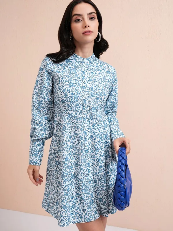 Tokyo Talkies Women Blue Printed A-Line Dress