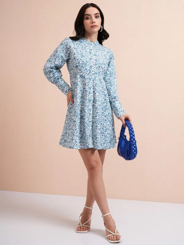 Tokyo Talkies Women Blue Printed A-Line Dress