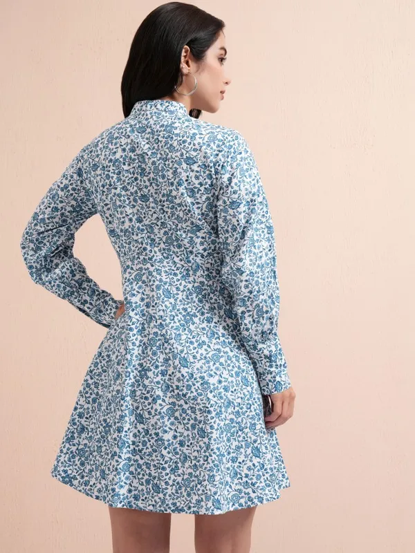 Tokyo Talkies Women Blue Printed A-Line Dress