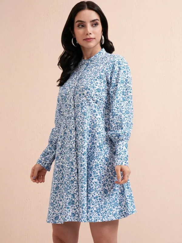 Tokyo Talkies Women Blue Printed A-Line Dress