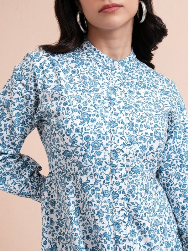 Tokyo Talkies Women Blue Printed A-Line Dress