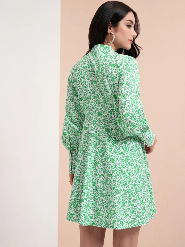 Tokyo Talkies Women Green Printed A-Line Dress