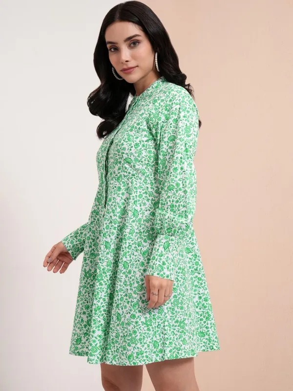 Tokyo Talkies Women Green Printed A-Line Dress