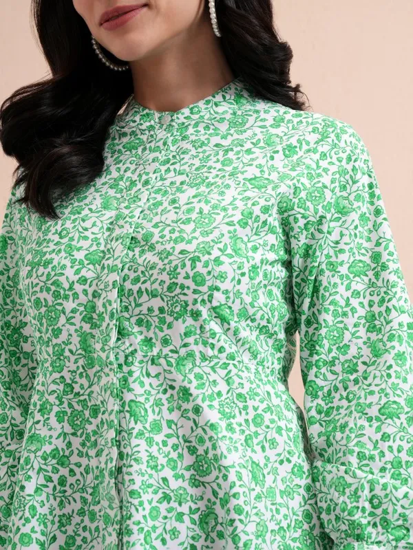 Tokyo Talkies Women Green Printed A-Line Dress