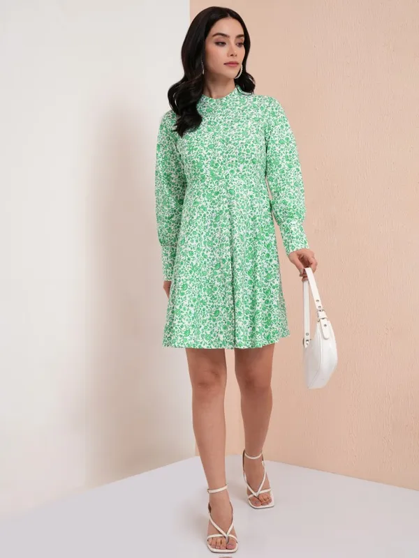 Tokyo Talkies Women Green Printed A-Line Dress
