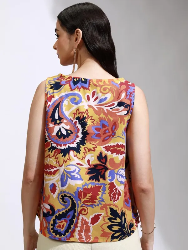 Tokyo Talkies Women Mustard Printed Regular Top