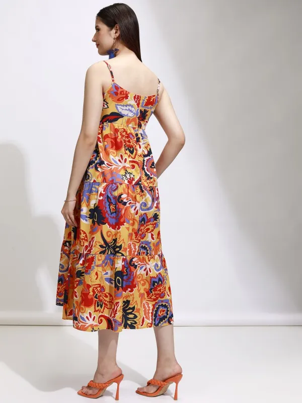 Tokyo Talkies Women Mustard Printed Fit And Flare Dress